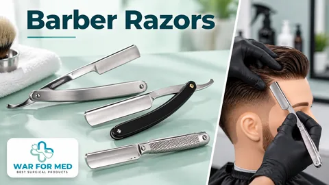 Barber Razors — illustrative instrument close-up and use demonstration, WAR FOR MED