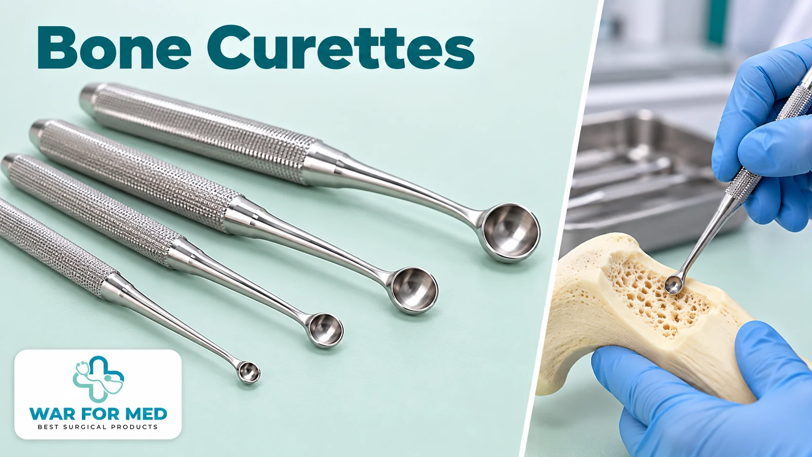 Bone Curettes — illustrative instrument close-up and use demonstration, WAR FOR MED