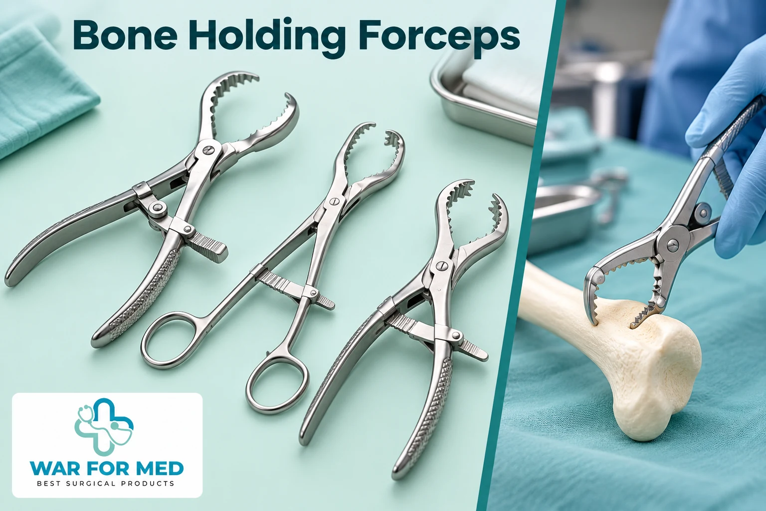 Bone Holding Forceps — illustrative instrument close-up and use demonstration, WAR FOR MED