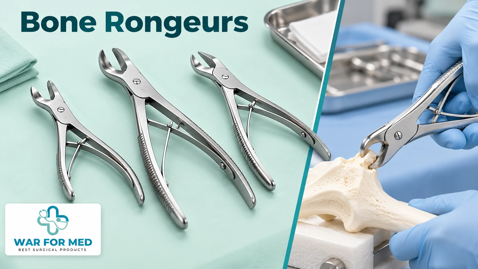 Bone Rongeurs — illustrative instrument close-up and use demonstration, WAR FOR MED