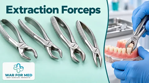 Extraction Forceps — illustrative instrument close-up and use demonstration, WAR FOR MED