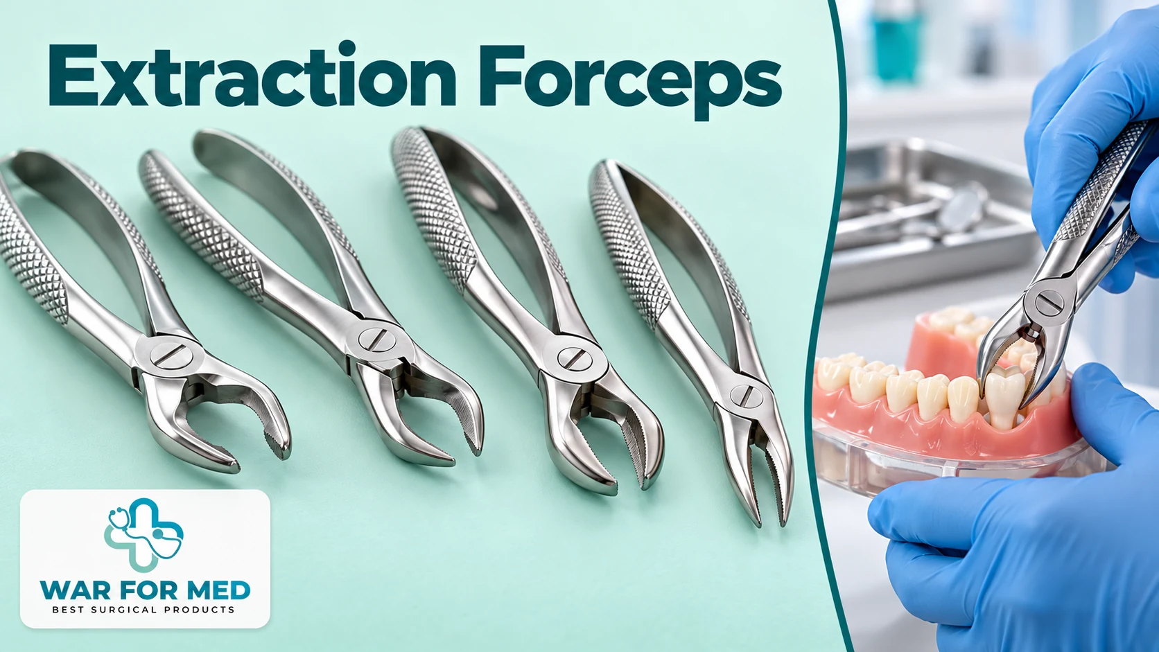 Extraction Forceps — illustrative instrument close-up and use demonstration, WAR FOR MED