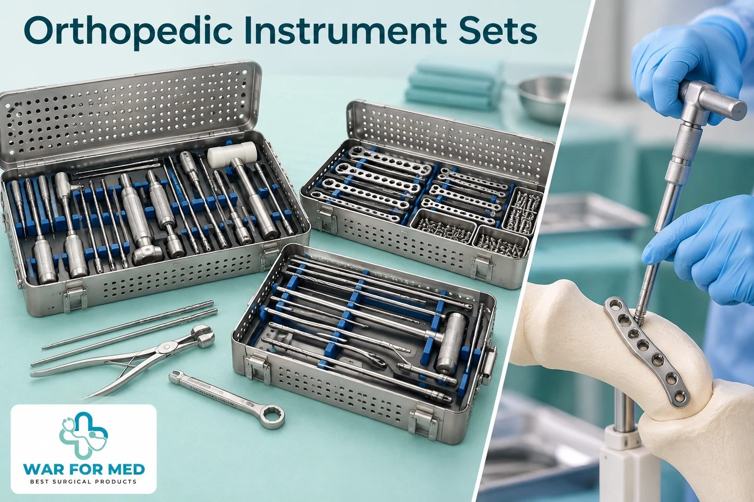 Orthopedic Instrument Sets — illustrative instrument close-up and use demonstration, WAR FOR MED