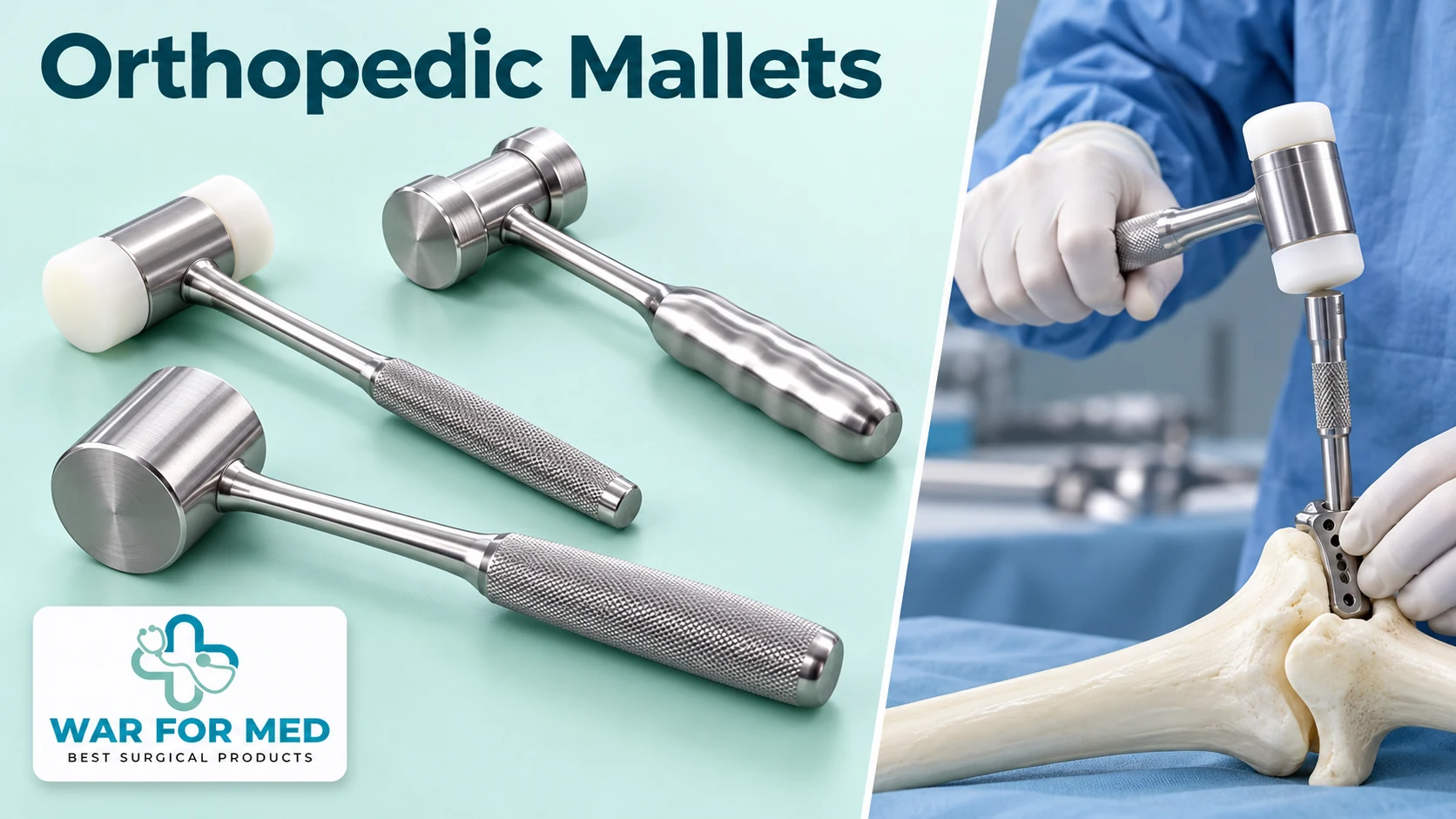 Orthopedic Mallets — illustrative instrument close-up and use demonstration, WAR FOR MED