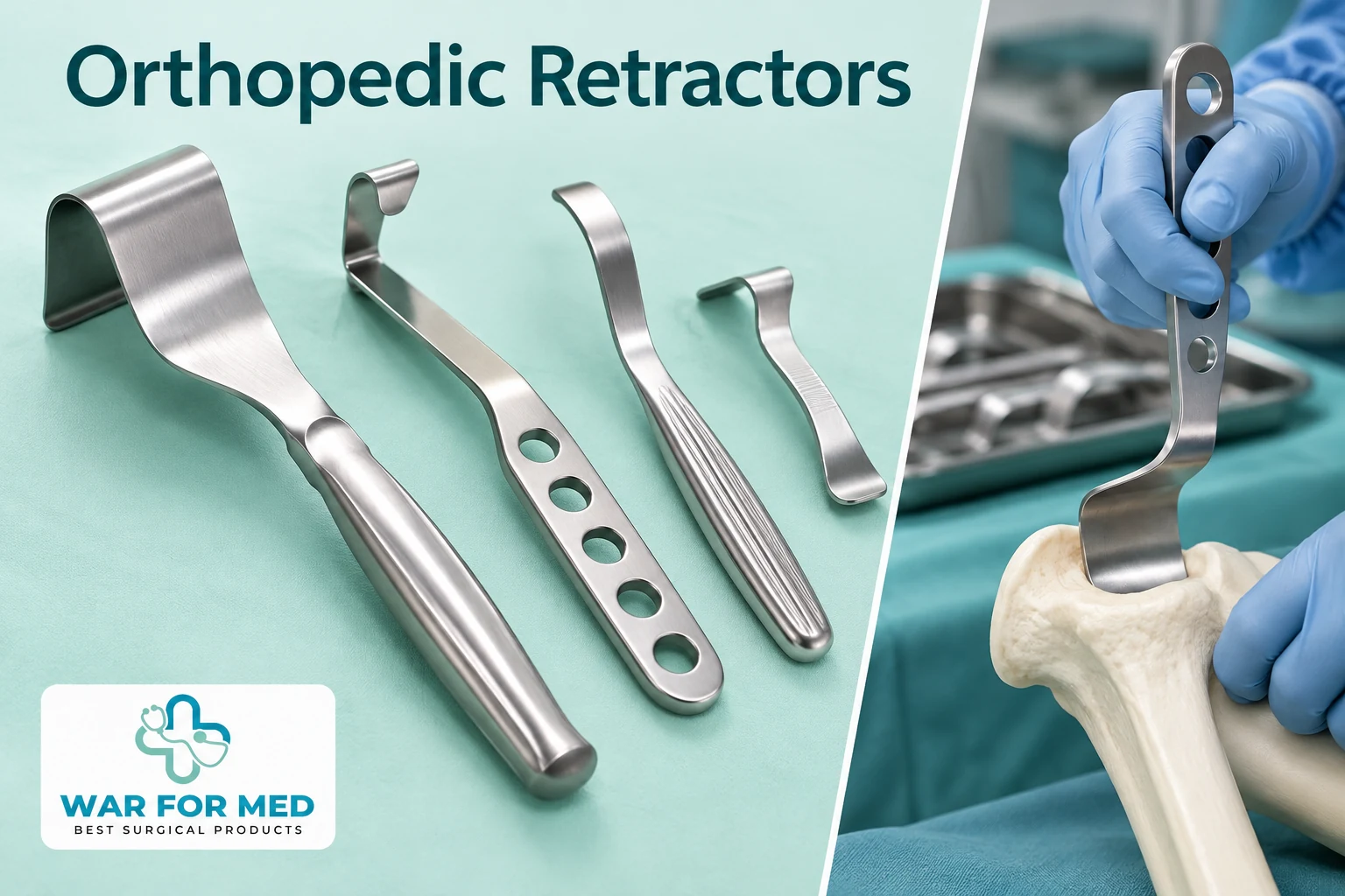 Orthopedic Retractors — illustrative instrument close-up and use demonstration, WAR FOR MED