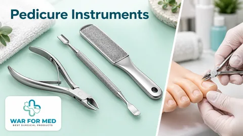 Pedicure Instruments — illustrative instrument close-up and use demonstration, WAR FOR MED