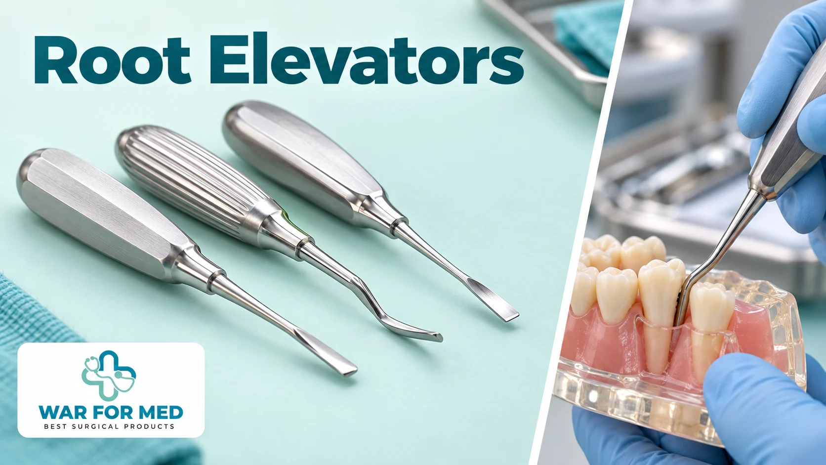 Root Elevators — illustrative instrument close-up and use demonstration, WAR FOR MED