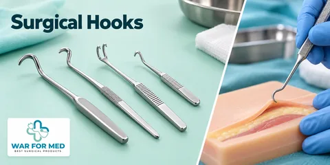 Surgical Hooks — illustrative instrument close-up and use demonstration, WAR FOR MED